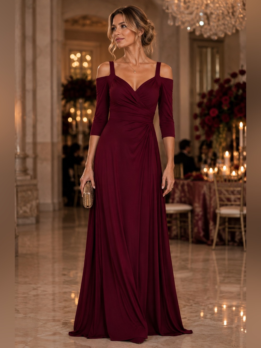 Burgundy Cold Shoulder Maxi Dress Medium Formal Evening Gown